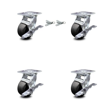 Service Caster 4 Inch Glass Filled Nylon Caster Set with Ball Bearings 4 Brake 2 Swivel Lock SCC-30CS420-GFNB-TLB-BSL-2-TLB-2